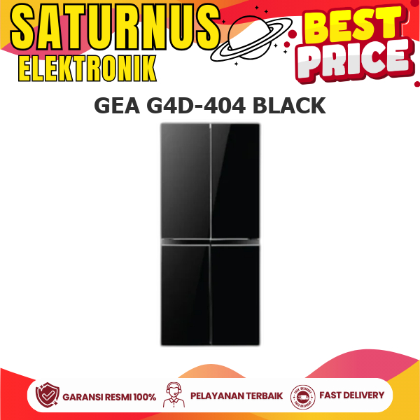 GEA G4D-404 BLACK KULKAS 4 PINTU Fridge Freezer SIDE BY SIDE External LED display & interior light G