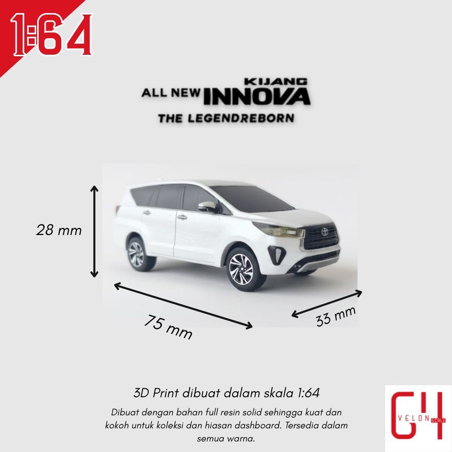 Diecast Miniatur 3D Print Toyota Innova Reborn 2018 Skala 1:64 Full Custom cat dan plat