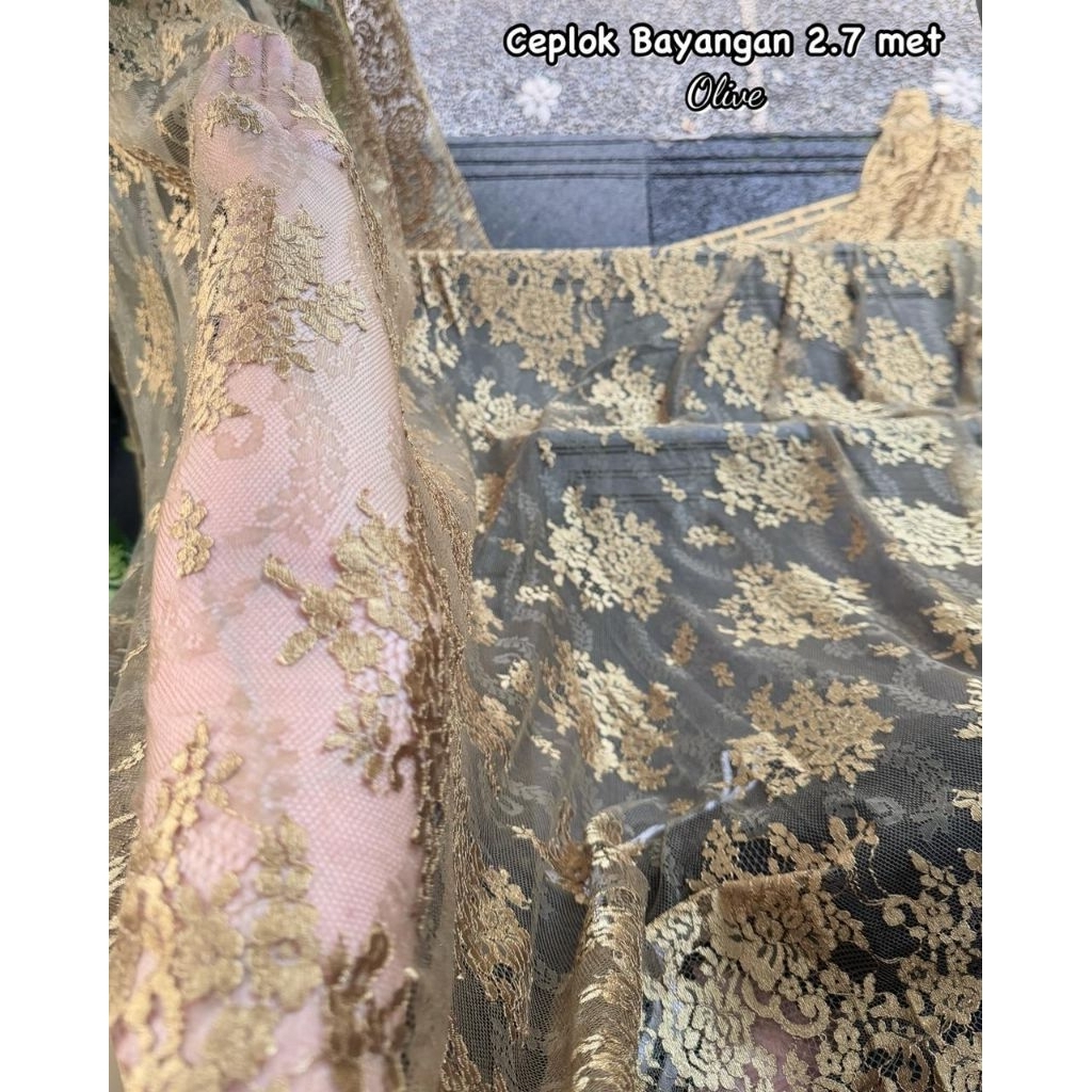 Kain brokat kebaya metalic Ysl france lace rose on sale