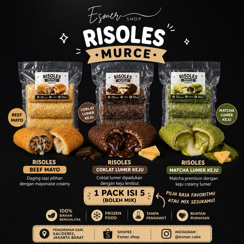 {FROZEN} Risoles Murce Premium Isi 5 Varian Beef Mayo, Coklat Lumer Keju, Matcha Lumer Keju