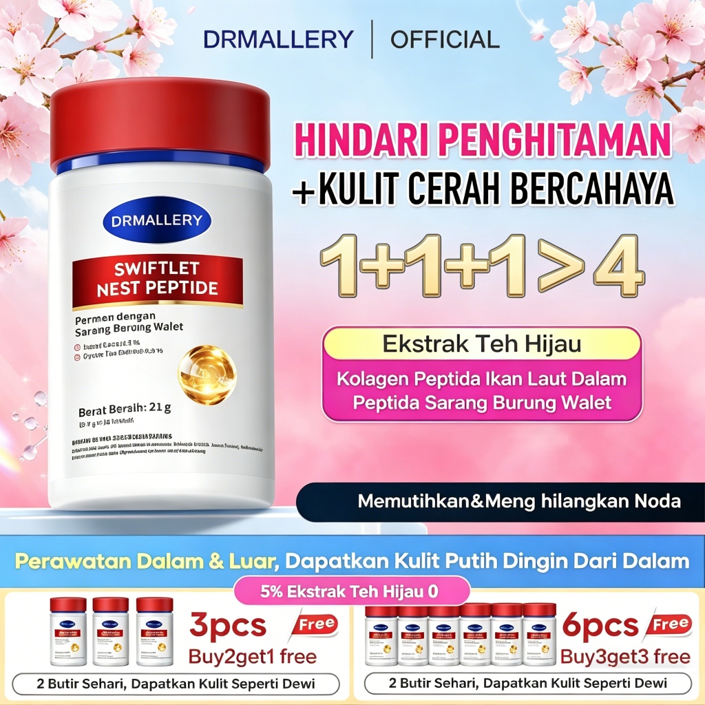 DRMALLERY Suplemen Kolagen Ikan Laut Dalam, Peptida Sarang Burung Walet &Ekstrak Teh Hijau 30 Tablet