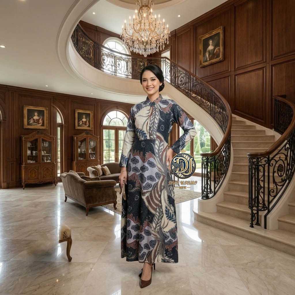 Gamis Batik Wanita Terbaru Motif Batik Nuri | Gamis Long Dress Wanita Model Batik Premium