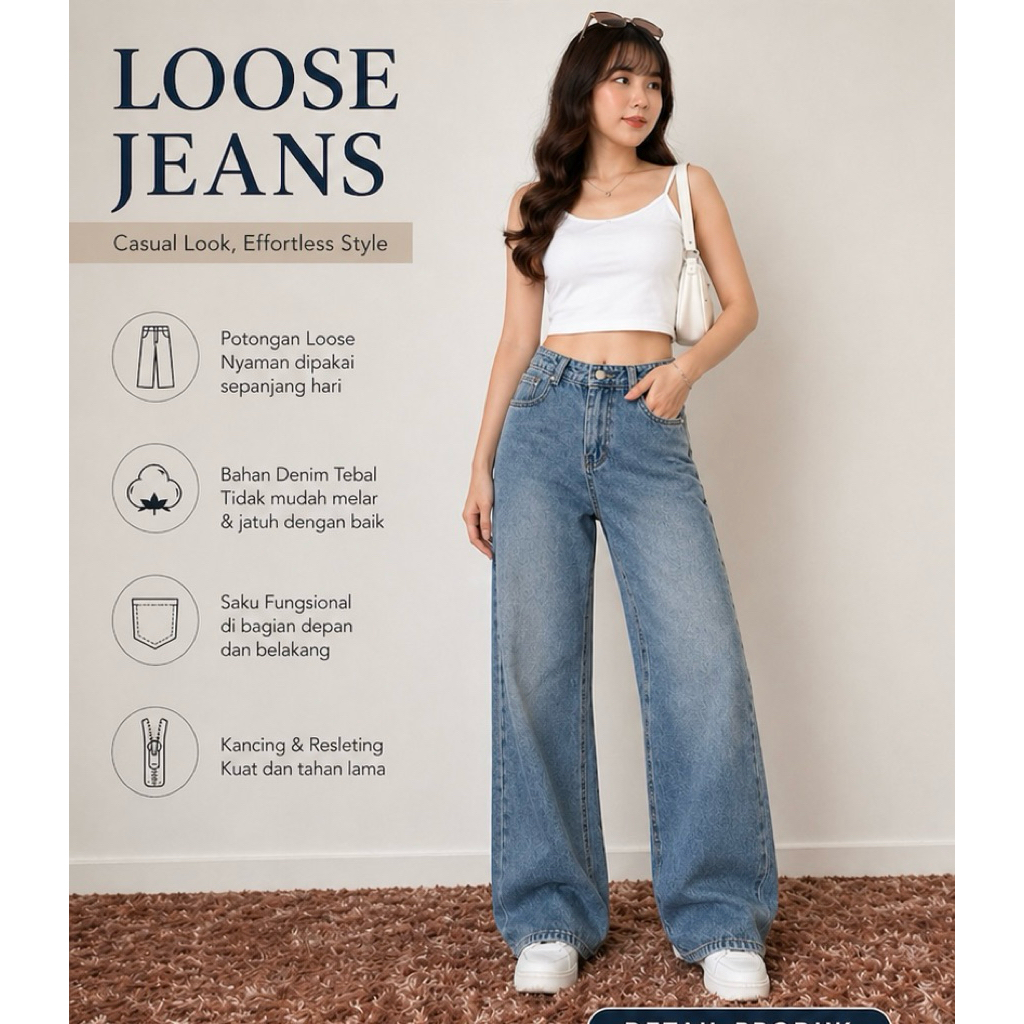 Loose Jeans T-3000 Bluewashed Jeans wanita Premium Cuci Gudang Kulot Jeans Wanita Premium Celana Pan