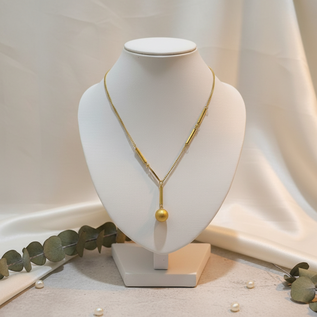 Kalung Wanita Liontin Bola Pasir Gold Korea Style Loxla