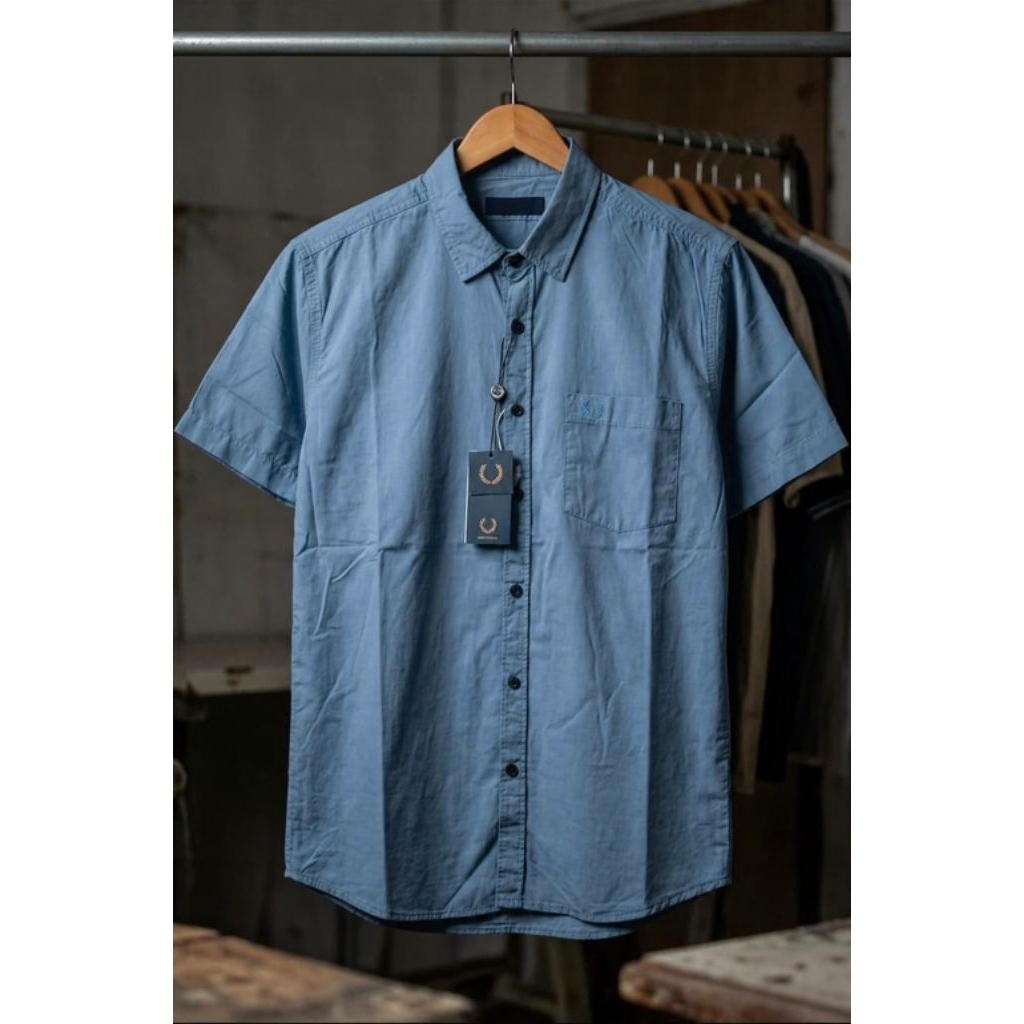 Kemeja Polos fred perry Pria Lengan pendek Tuwill / Kemeja Polos Pria Lengan Pendek Import