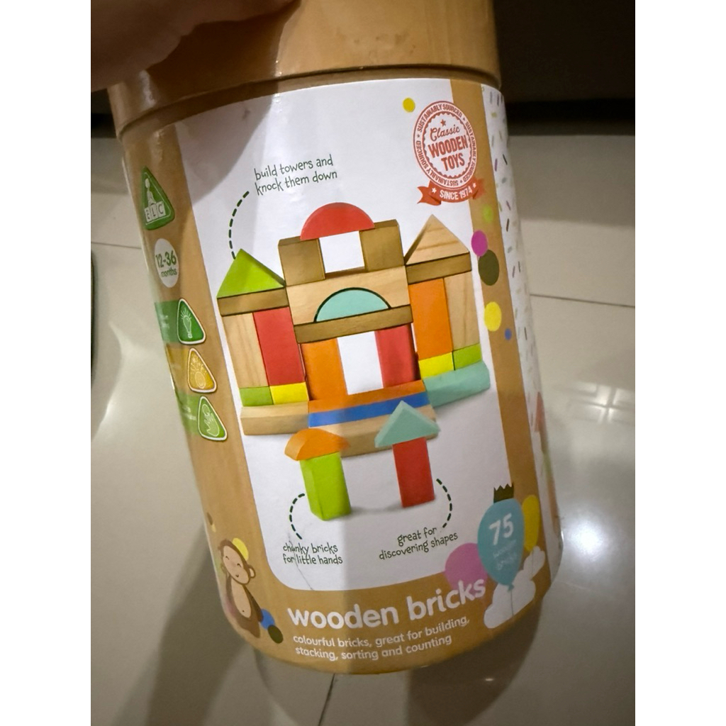 Preloved moryn ELC wooden bricks mainan balok kayu