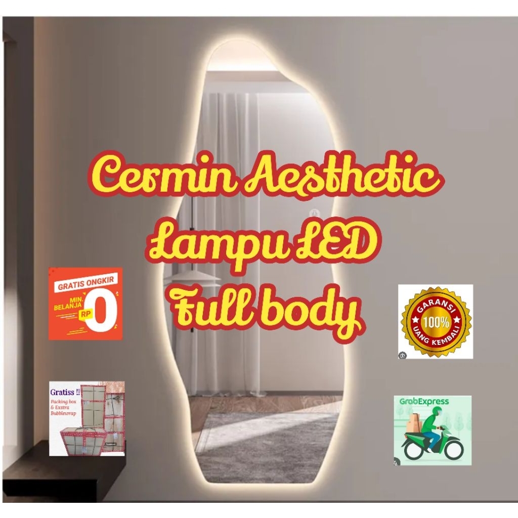 Kaca Cermin Full body Rias Fashion Lampu Dekorasi Ruang Tamu Kamar Mandi Salon Barbershop Touchscree