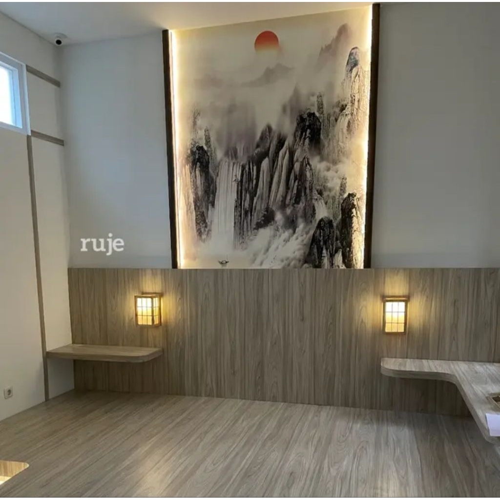 lampu dinding kayu model jepang klasik hiasan rumah Cafe