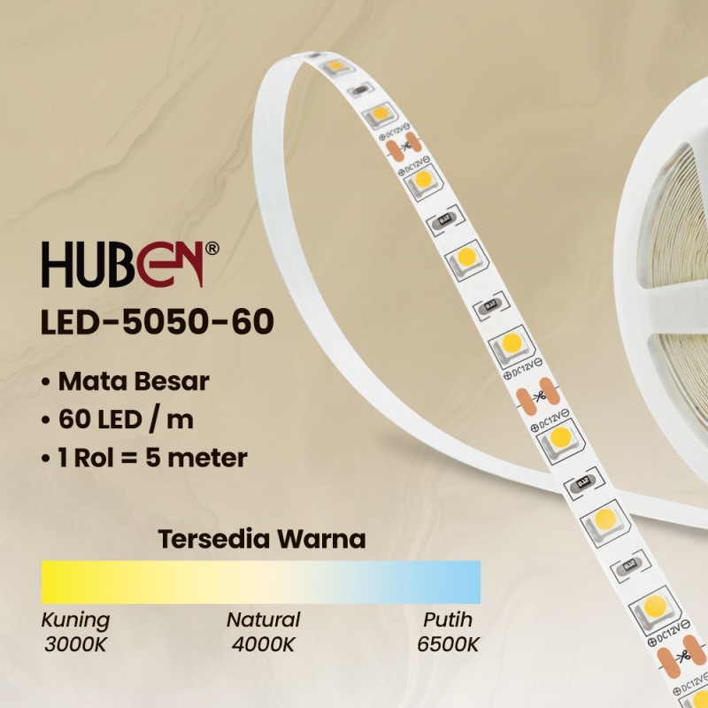 HUBEN Lampu LED Strip Mata Besar LED-5050 Rol 5 meter
