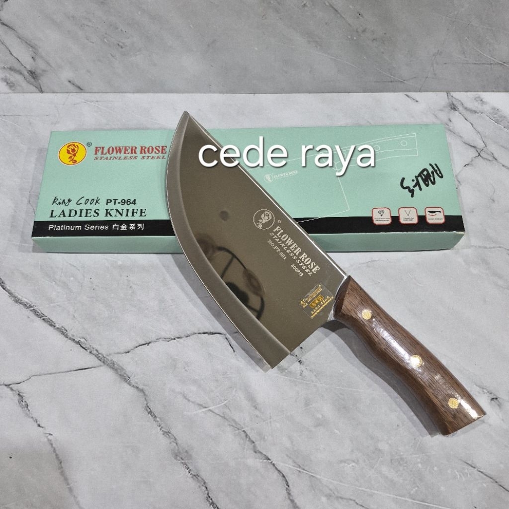 pisau parang golok sabit daging tulang stainless gagang kayu 8"