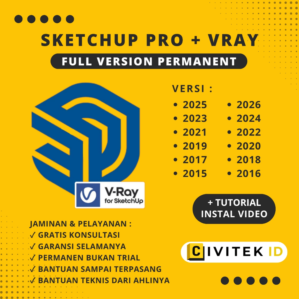 SketchUp Pro 2024 2023 2022 2021 2020-2015 + Vray Full Version Permanen Windows PC Laptop