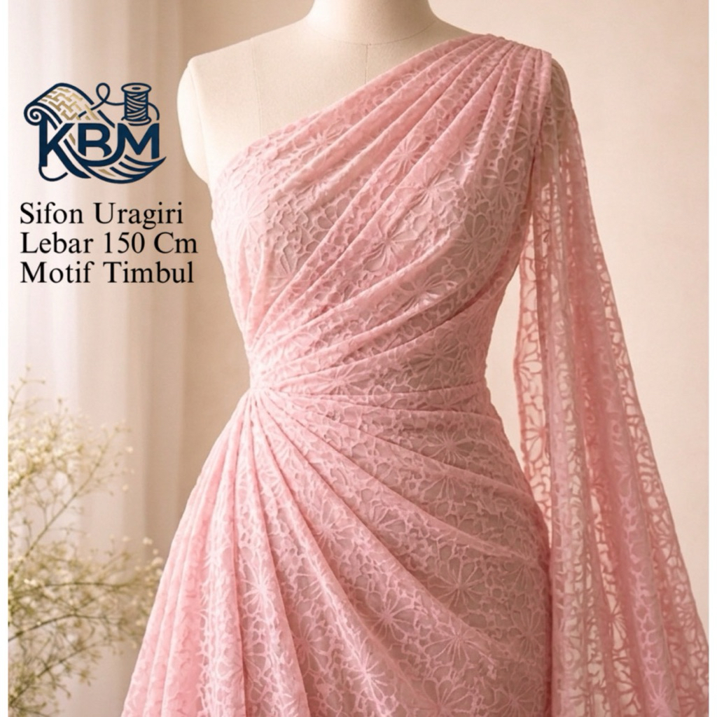 Kain Bahan Sifon Uragiri Motif Bunga Premium - Mewah Transparan Untuk Dress Pesta, Outer & Kebaya Mo