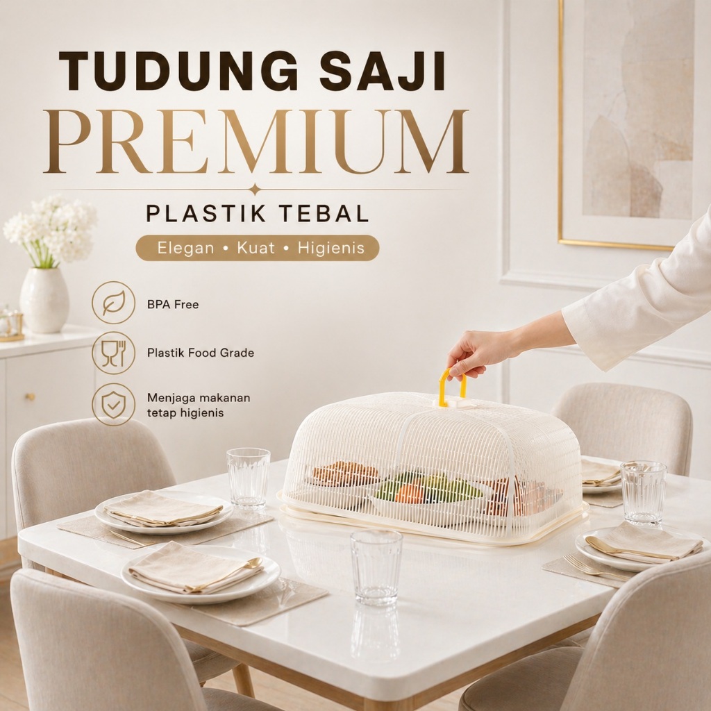 Tudung Saji Kotak Modern Penutup Makanan Meja Makan Medium Estetik Mewah Food Cover