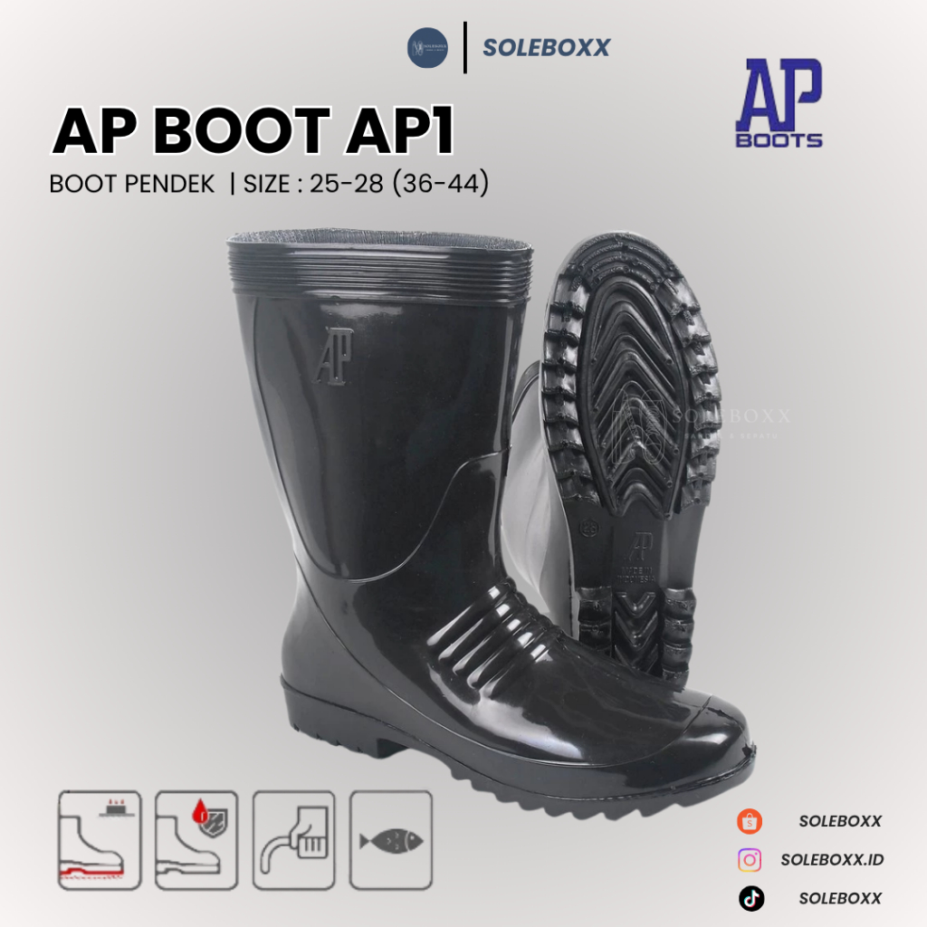 AP BOOTS AP 1 PENDEK Boots Karet PVC Berkebun Bertani Unisex Anti Slip Nyaman