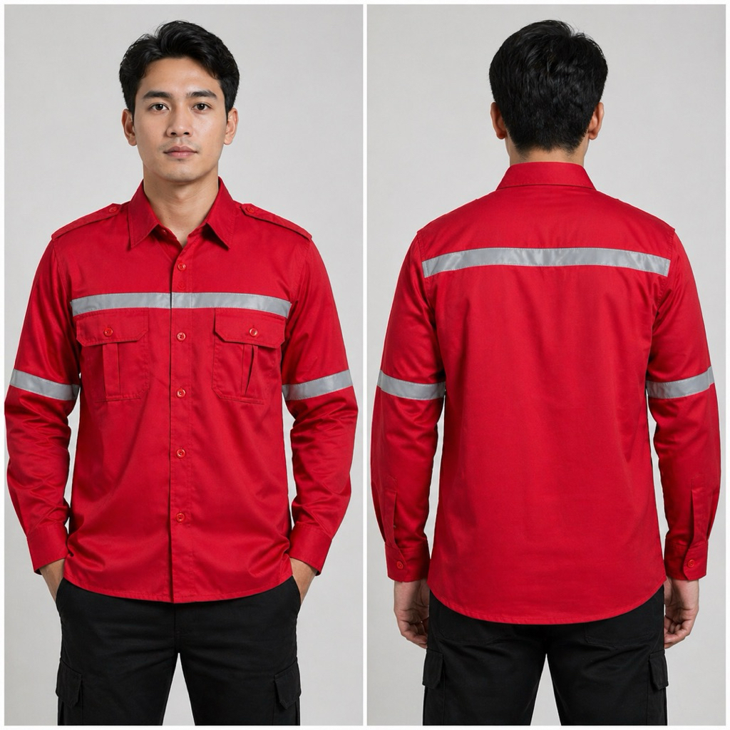 Seragam safety lengan panjang-baju kerja proyek- bisa tambah bordir-seragam safety merah