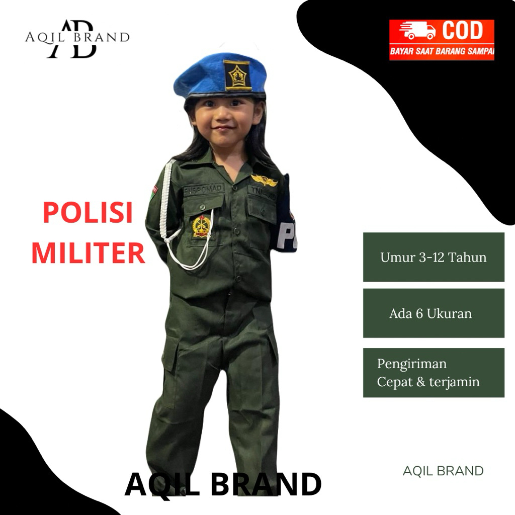 baju polisi militer (PM) profesi anak / baju karnaval anak polis militer (PM) lengkap