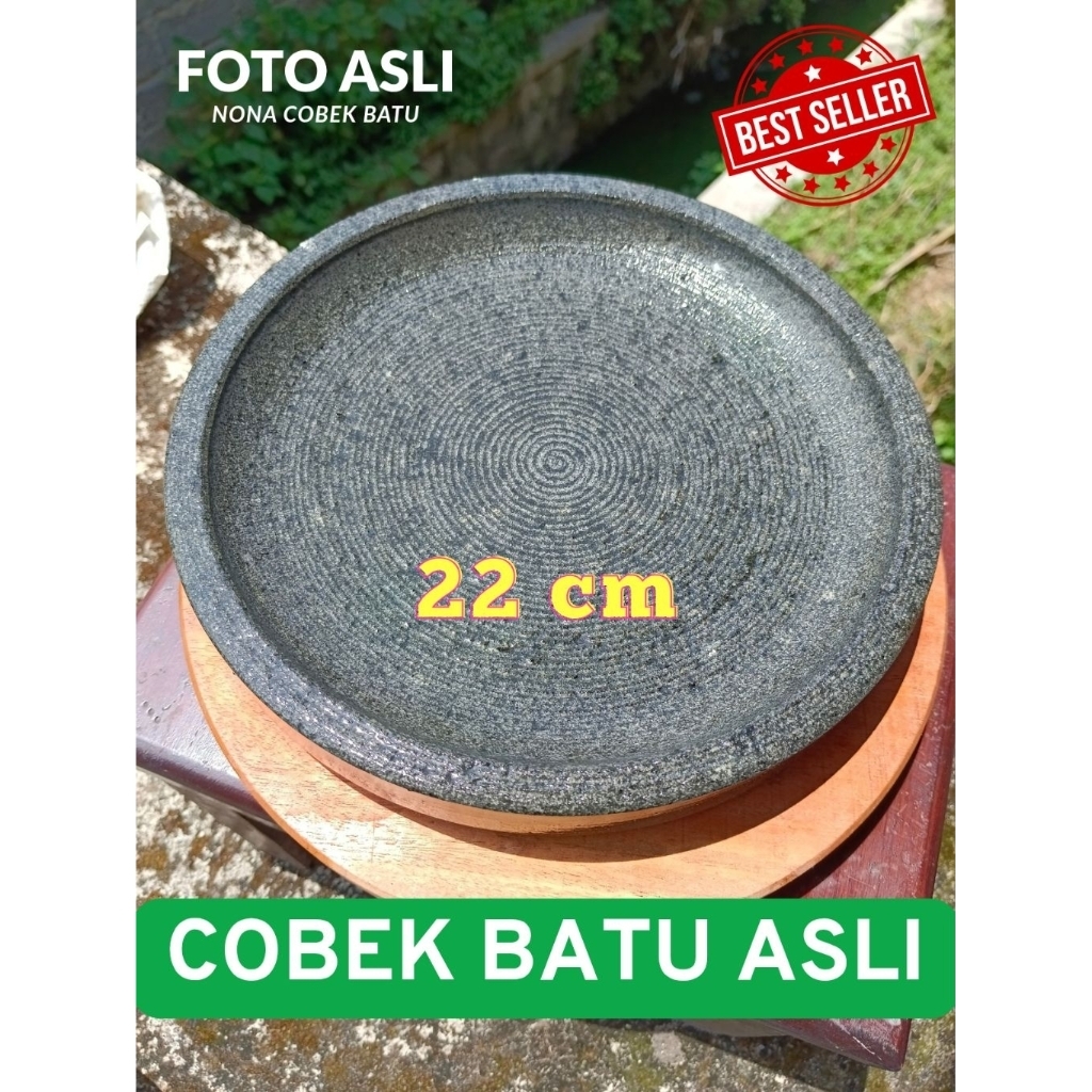 NONA Cobek Batu Asli Gunung Ukuran 22 cm Anti Luntur, Anti Jamur, Kuat, Tahan Lama