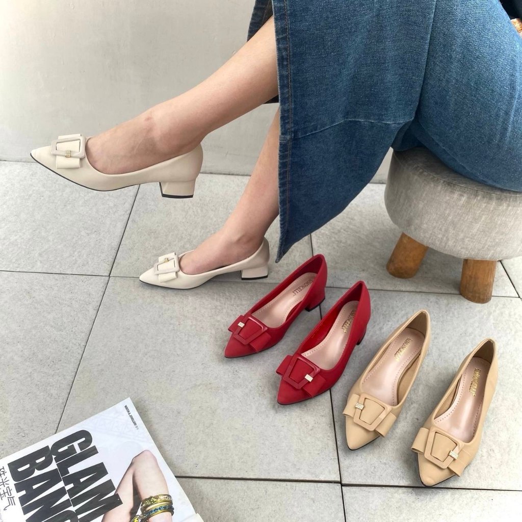Simoncelli Sepatu Tumit Tahu 3 cm Wanita Mutiara | Sepatu Kerja Hitam | Sepatu Wanita | Sepatu Konda