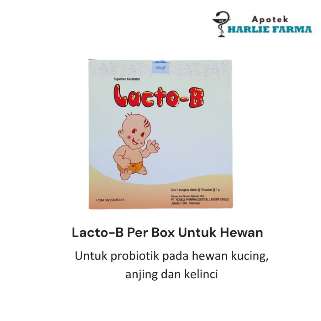 Lacto B Sachet Box Isi 40's - Vitamin Probiotik Pencernaan Anjing dan Kucing Hewan Kelinci