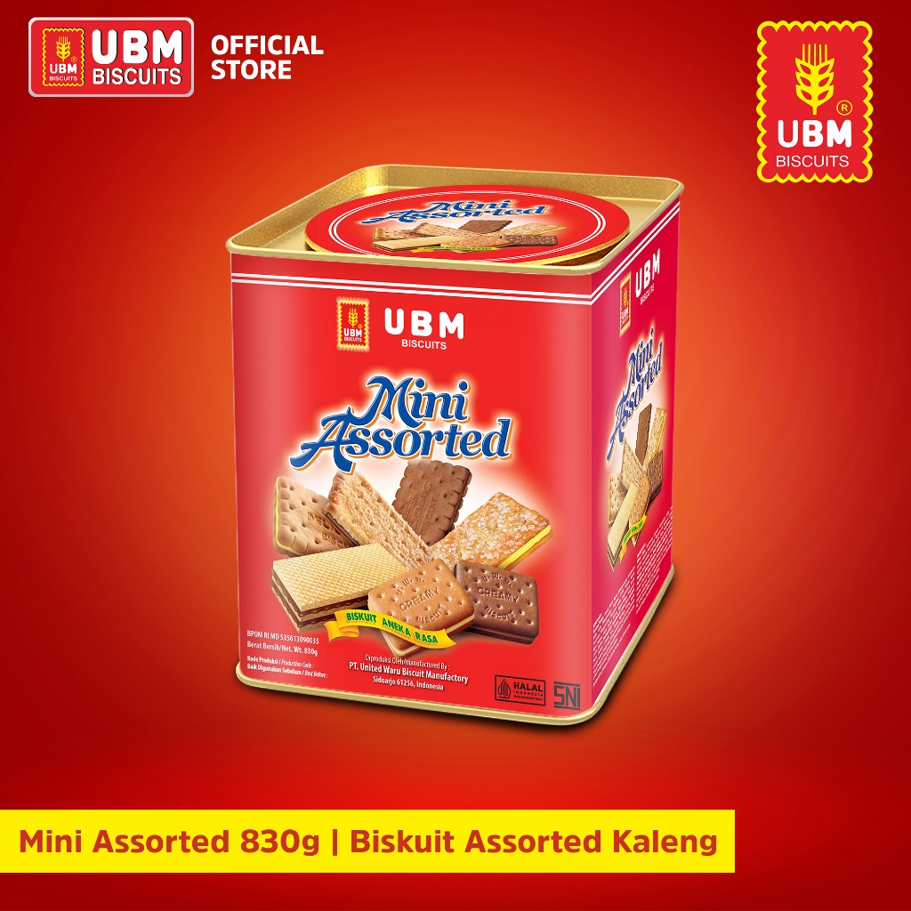 UBM Biscuit Mini Assorted 830g Kaleng Segi Biskuit Assorted