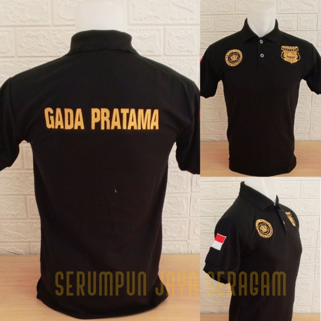 KAOS GADA PRATAMA MITRA POLRI HITAM FULL BORDIR  - KAOS KERAH GADA PRATAMA MITRA POLRI HITAM BORDIR 