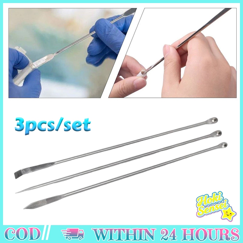Spatula Laboratorium 3pcs Set Spatel Stainless Steel Alat Praktikum Kimia Sendok Pengambil Sampel