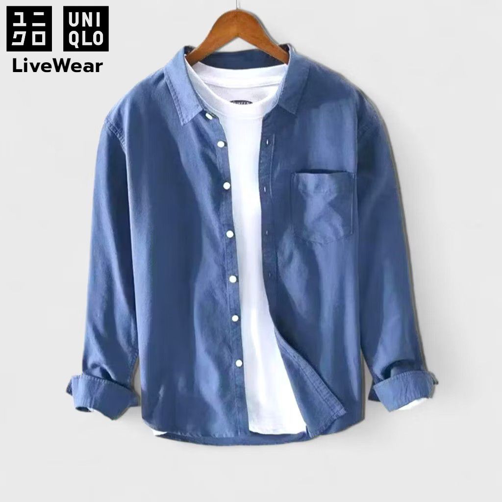 kemeja uniqlo fashion pria casual formal kemeja biru denim terlaris kemeja stylish lengan panjang co