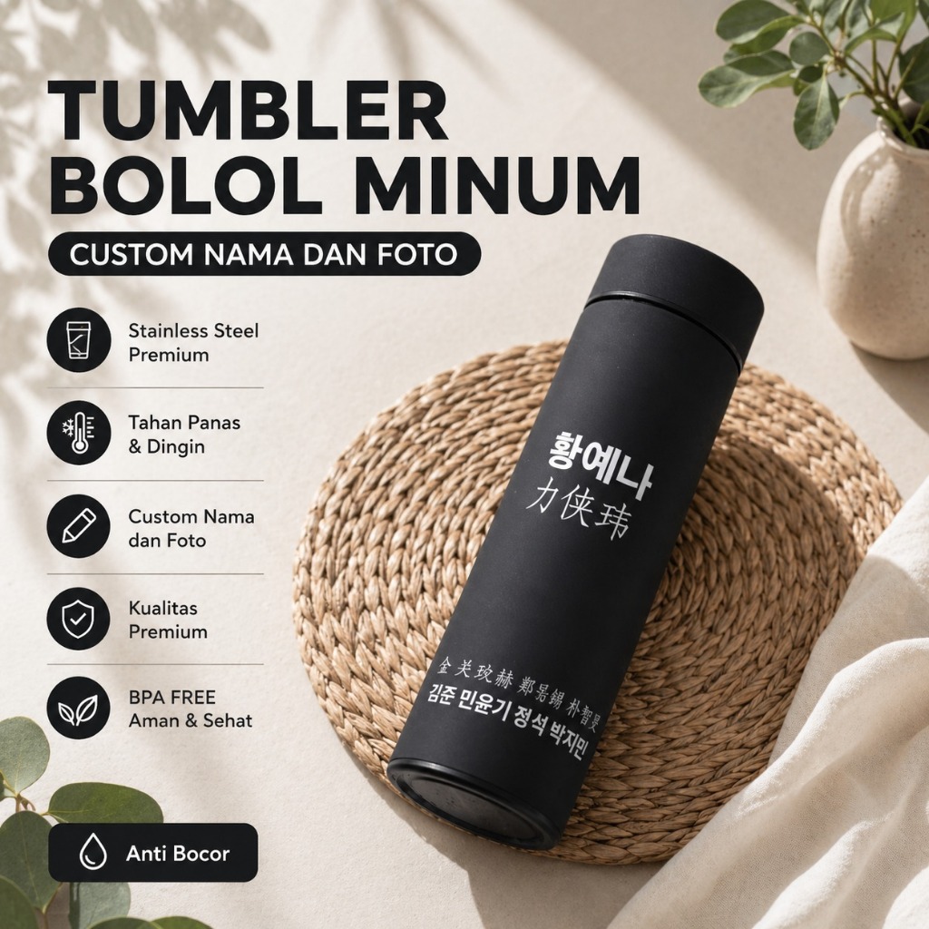 Tumblr Thumbler Tupperware Tremos Air Panas 500ml Mini smart Pencet Tumbler Costum Custom Nama BTS