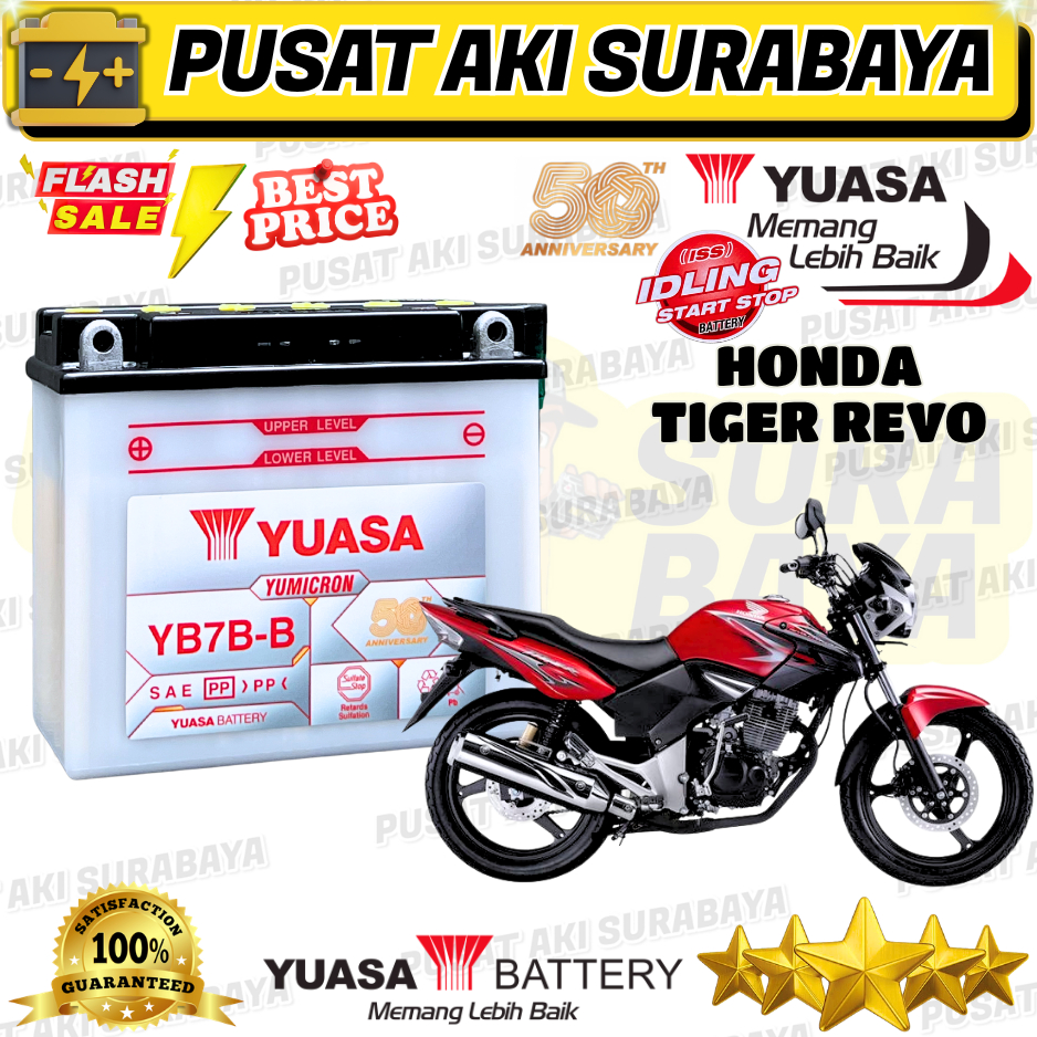 AKI ORIGINAL YUASA YB7B B GARANSI ACUU ASLI MOTOR HONDA TIGER REVO TIREV YB7B-B 12 VOLT 7 AMPER PUSA