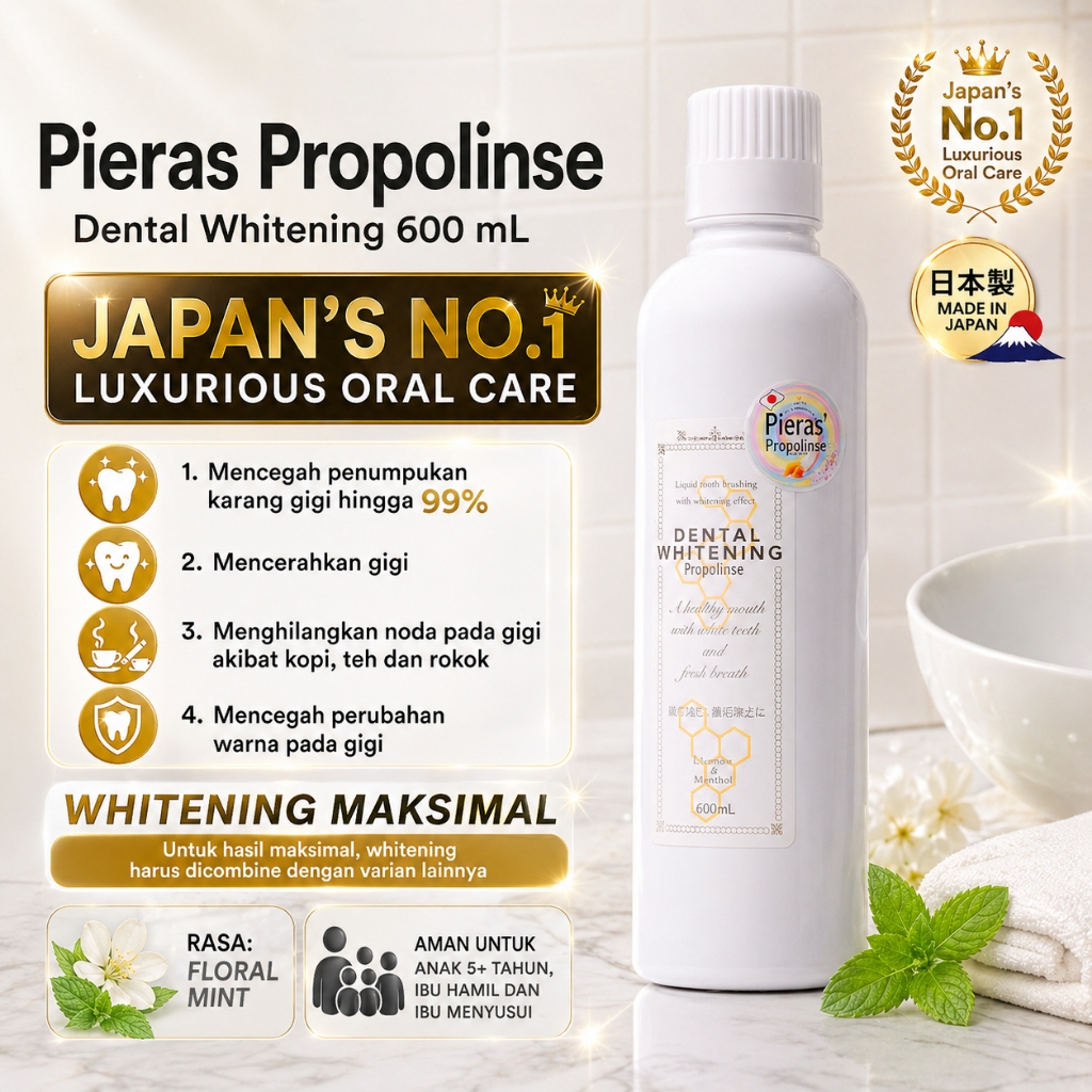 Pieras Propolinse Dental Whitening Mouthwash 600mL Obat Kumur Pemutih Gigi