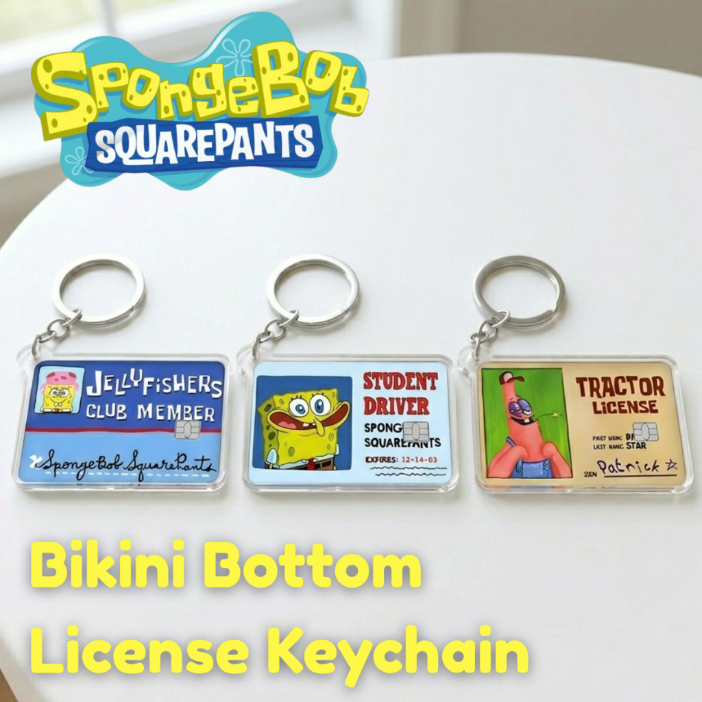 Ganci Akrilik SpongeBob SquarePants License Card Bikini Bottom Keychain Jellyfishers Patrick Lucu