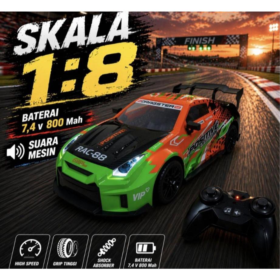 Mainan Mobil Remot Control RC Drift Racing Skala 1:8 - Mobil Balap High Speed Suara Mesin Asli - RC 