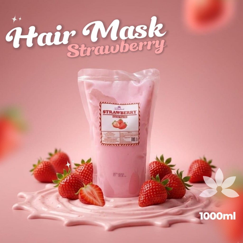 HAIR MASK 1000ML STRAWBERRY PERAWATAN RAMBUT MENGATASI KERUSAKAN RAMBUT BPOM HALAL