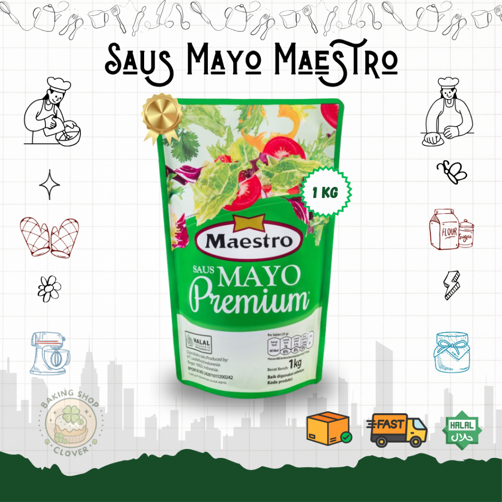 Maestro Mayonaise 1KG / Saus Mayo Premium 1000gr – Saus Mayo Creamy Enak untuk Salad Buah, Burger, S