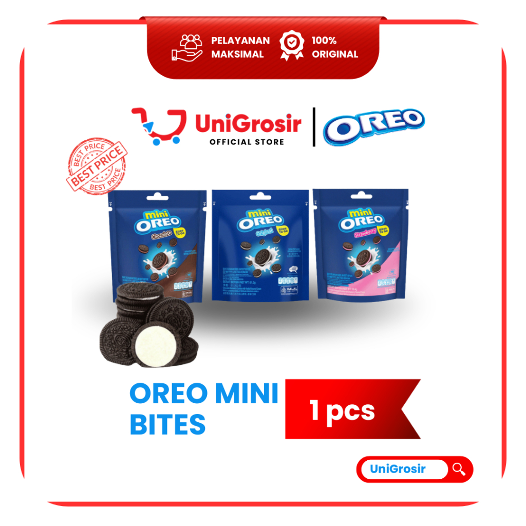 [UniGrosir] OREO MINI BITES TO GO COOKIES ORIGINAL CHOCOLATE STRAWBERRY POUCH ~ 61.3 gr