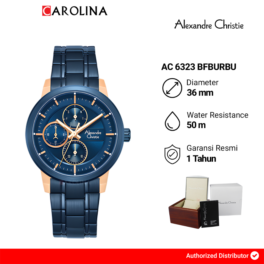 Jam Tangan Wanita Alexandre Christie Chronograph AC 6323 BFBURBU Blue Dial Blue Stainless Steel Stra