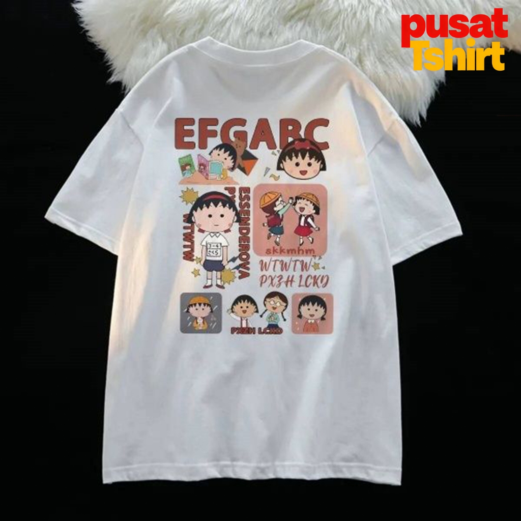 Kaos Distro Pria/Wanita Dewasa Motif Kartun Jepang Maruko Chan Desain Depan Baju Santai Trend Aesthe