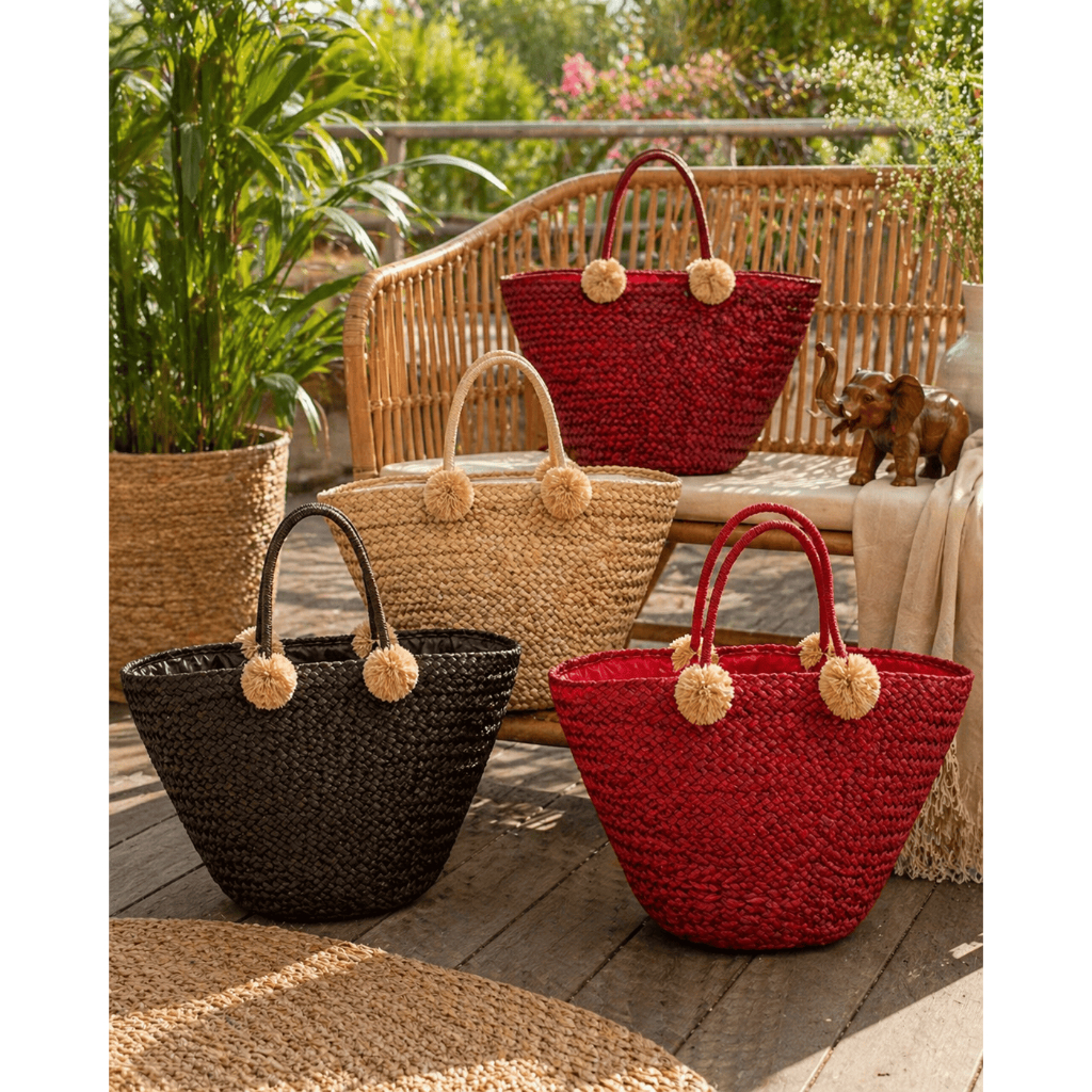 TAS MENDONG POM POM ANYAMAN NATURAL TAS WANITA ESTETIK HANDMADE