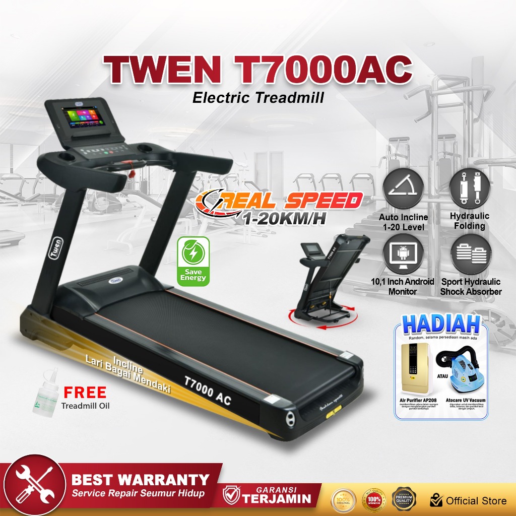 TWEN T7000AC Treadmill Listrik Treadmill Portable Treadmill Multifungsi Treadmil Lipat Alat Olahraga