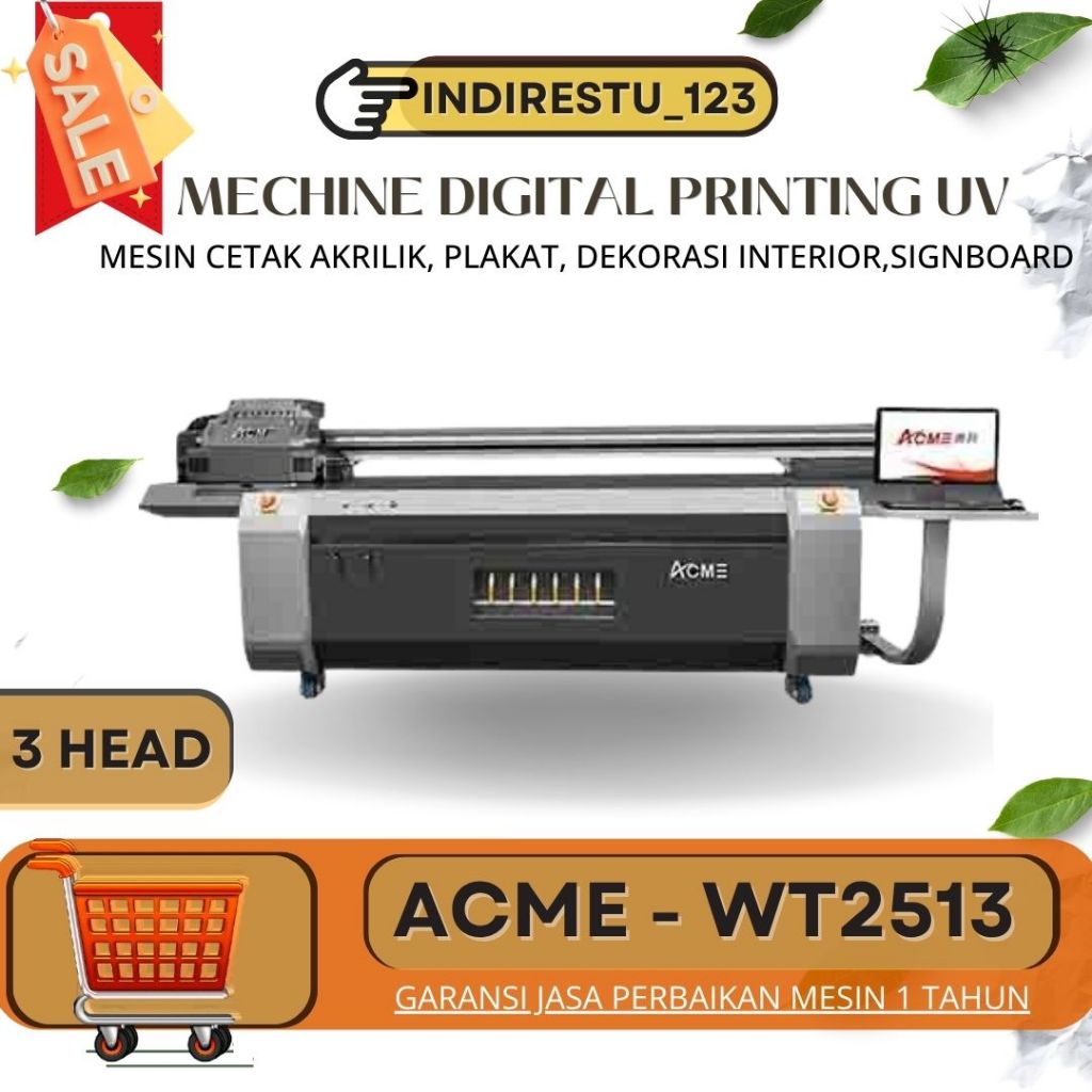 ACME Mesin Printing Digital UV Type WT 2513UV/Bisa untuk Akrilik, Singnboard, Plakat, Case Hp/ 3Head
