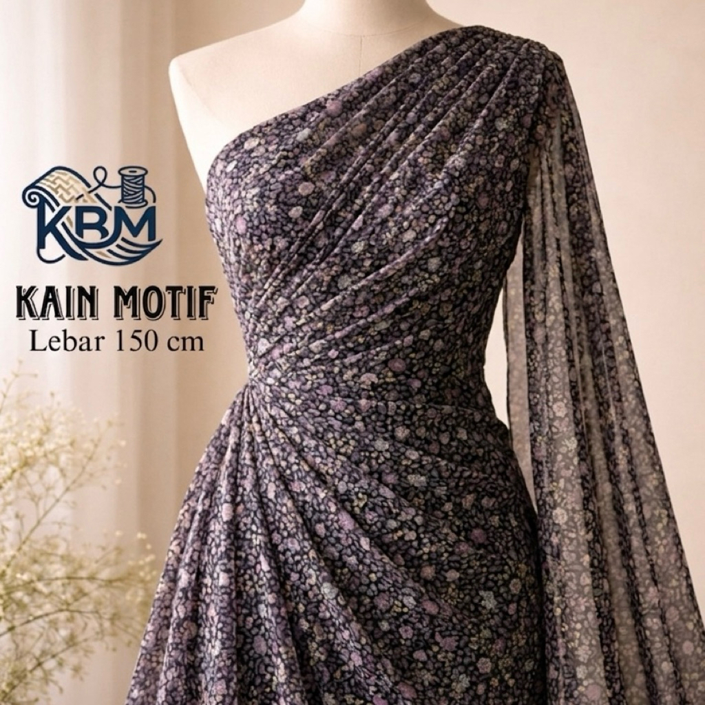 Kain Sifon Ceruty Yoryu Motif Bunga Kecil Premium - Bahan Gaun Pesta Gamis Dress jye
