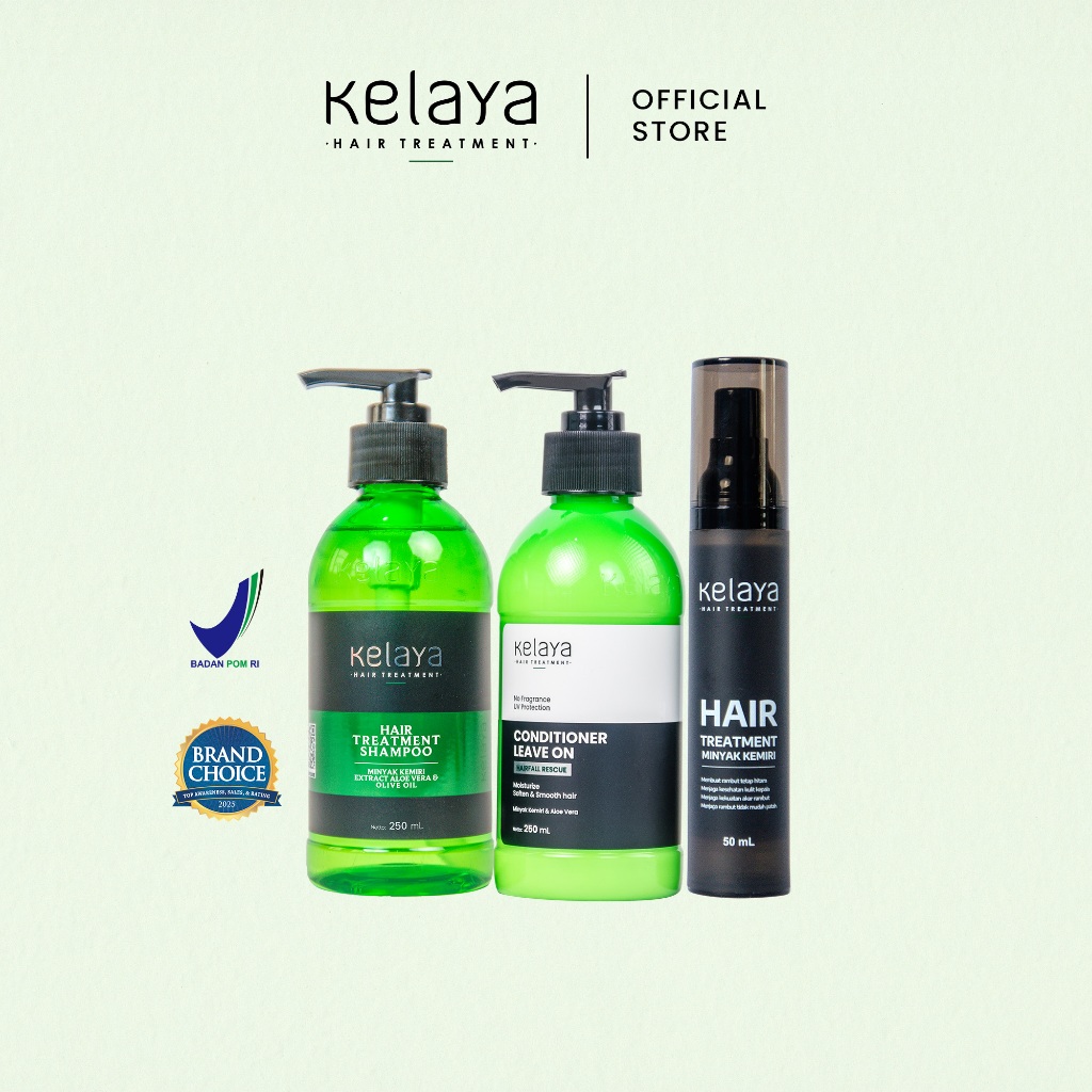 Kelaya Shampoo Anti Ketombe dan Rontok 250ML + Conditioner Leave On 250ML + Kemiri 50ML - Hair Care
