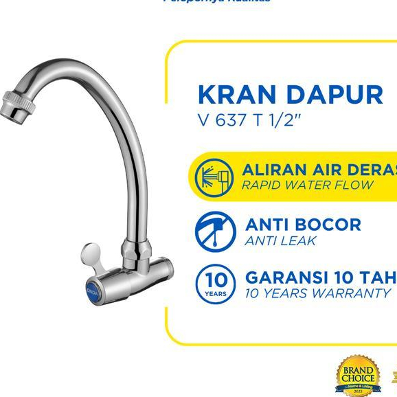 Toto - Kran Dapur Cuci Piring V 637 T 1/2 In Keran Air Cuci Piring Tembok Stainless Anti Bocor Keran