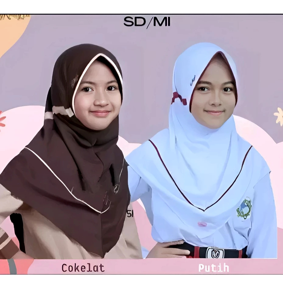 Jilbab Anak Sekolah SD & TK Tali serut belakang kerudung sekolah