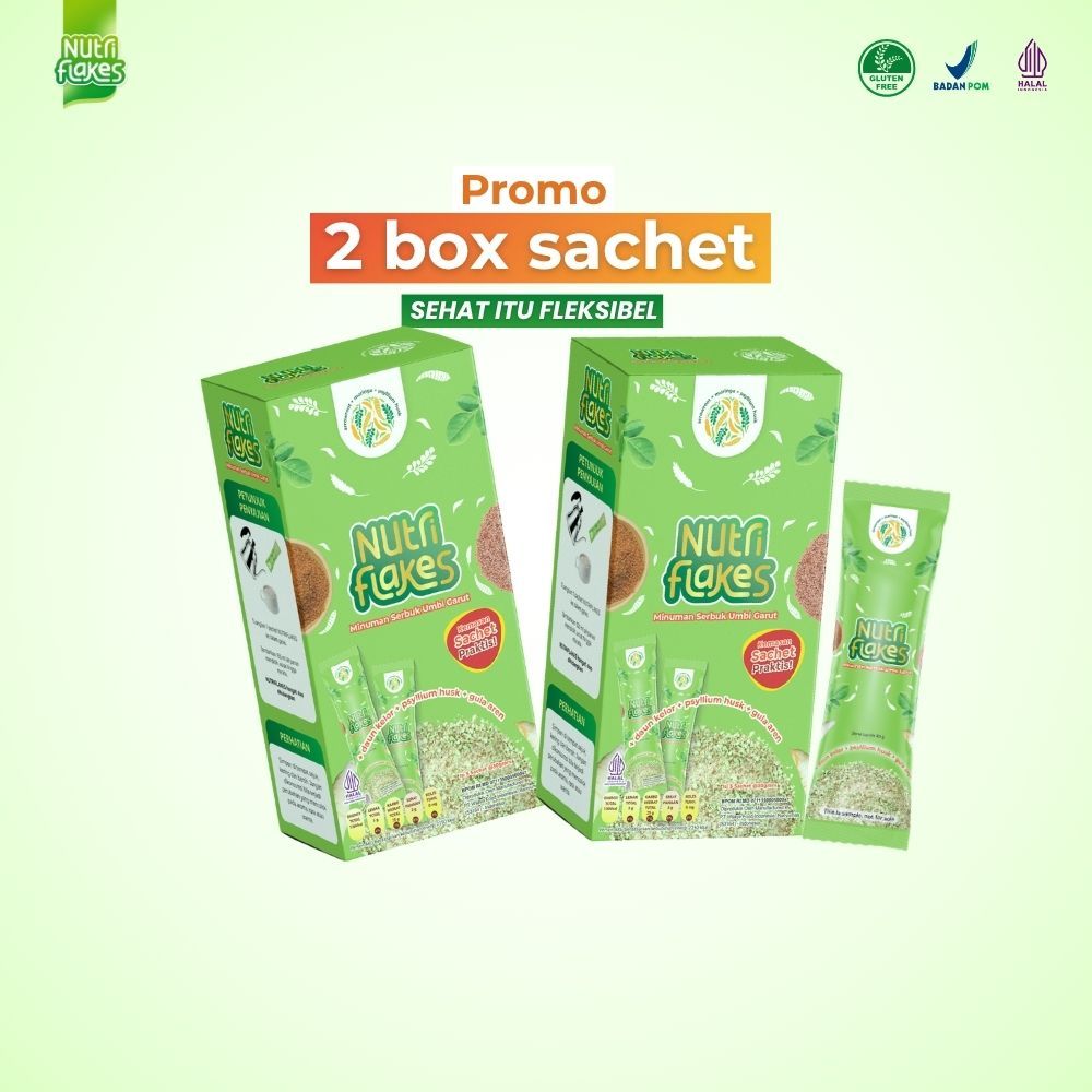 Nutriflakes Sachet Minuman Serbuk Umbi Garut Kemasan Sachet Praktis, Gluten Free, Halal