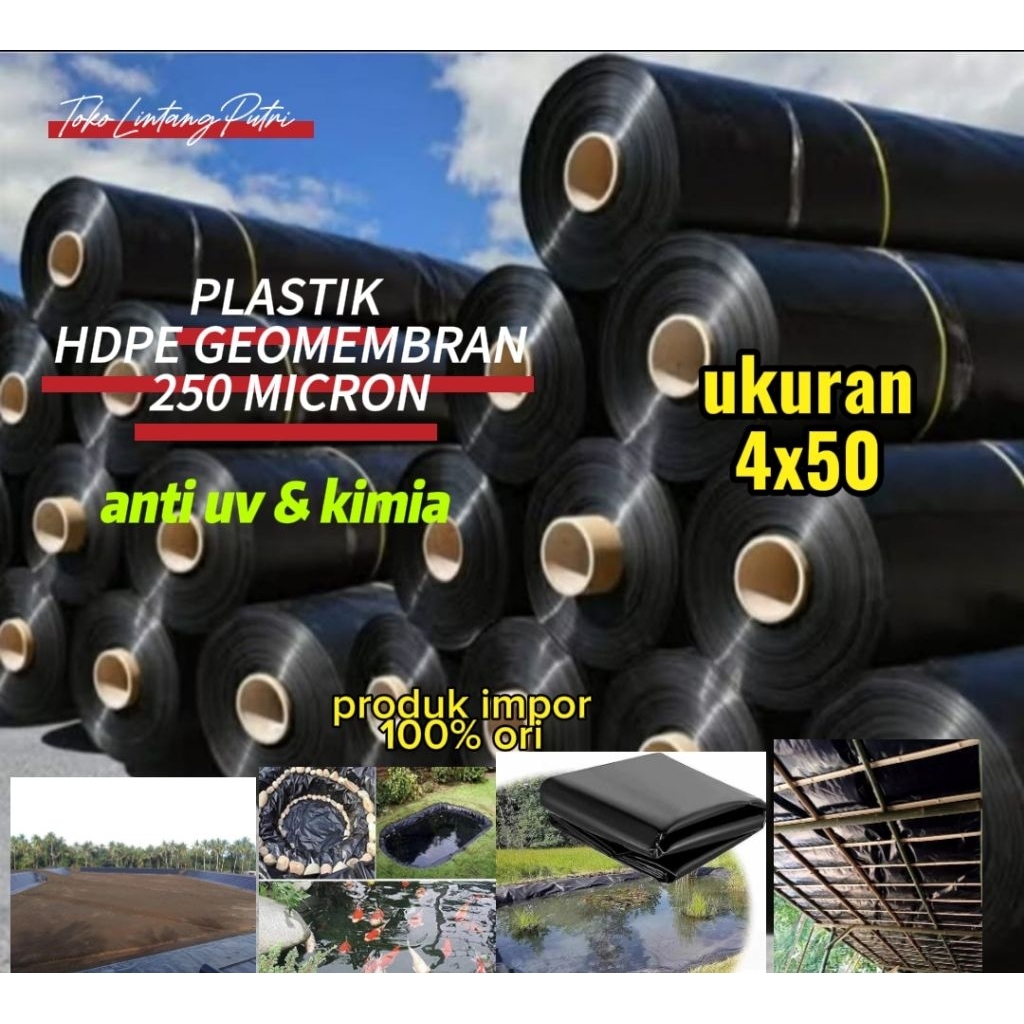 HDPE GEOMEMBRAN LEBAR 4 MTR PANJANG 50 MTR (1 ROLL) TEBAL 250 MICRON PANJANG 50 MTR (1 ROLL)