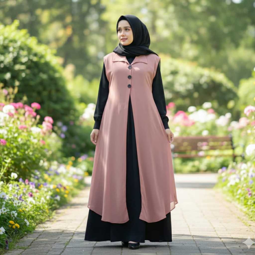RF - Outer Wanita Tanpa Lengan Cardigan Polos Panjang Ceruty