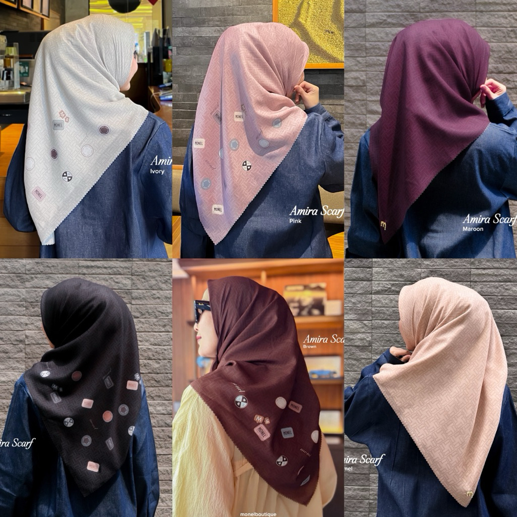 Monel AMIRA SCARF HIJAB SEGI EMPAT PRINTING LUCU KEKINIAN | Rora Gallery