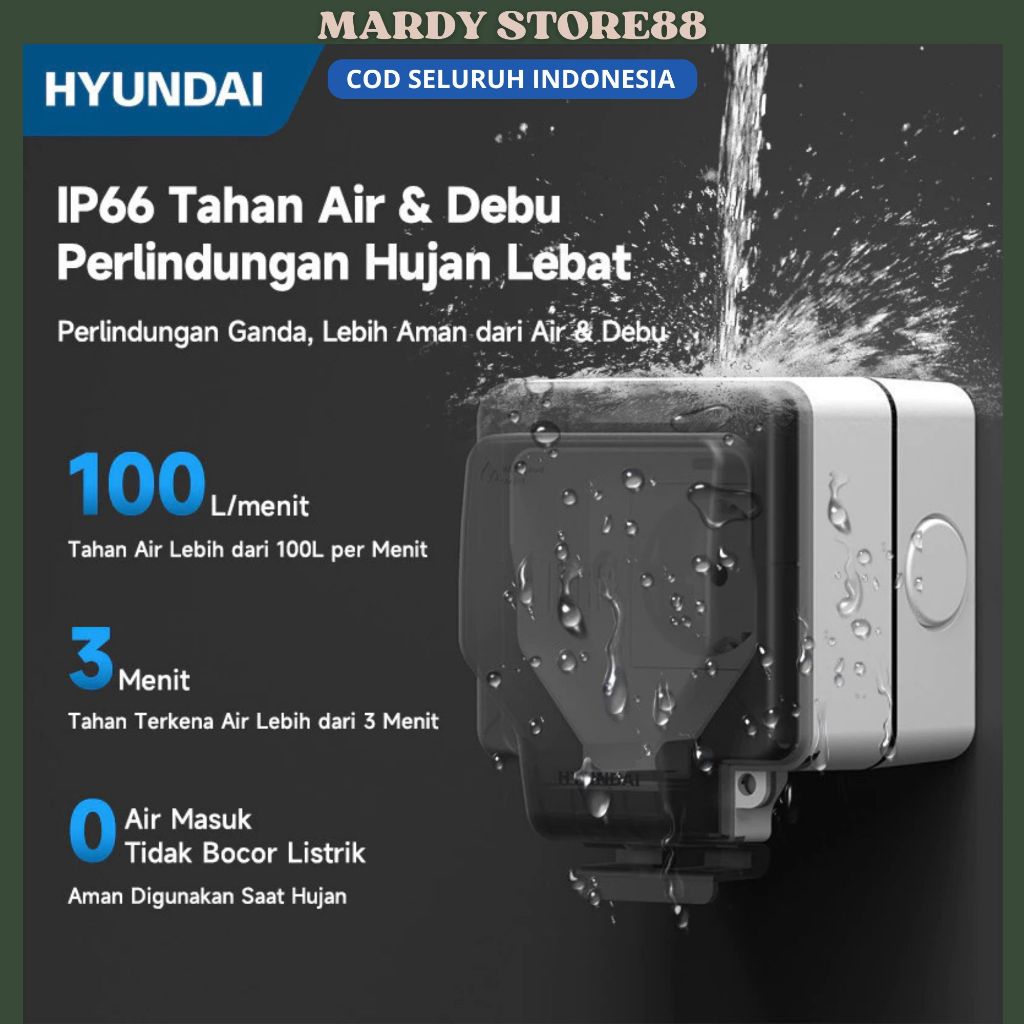 HYUNDAI Stop Kontak Outdoor IP66 Waterproof Anti Air Soket Listrik Dinding SNI