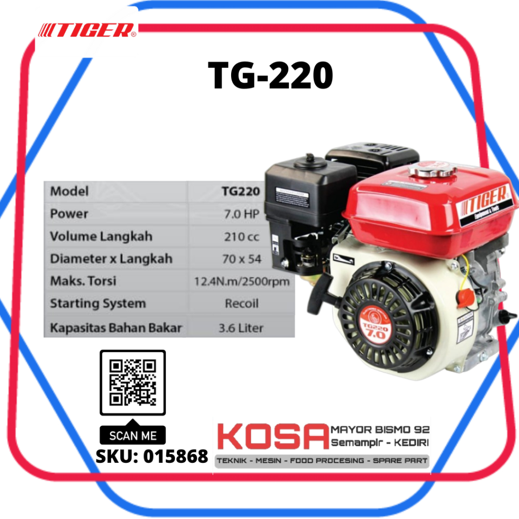 TIGER TG220 Mesin Penggerak Bensin GX220 TIGER Mesin Serbaguna 7hp TIGER engin TIGER TG-220